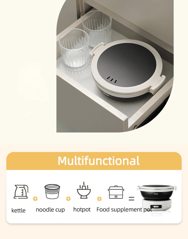 1.2L Folded Electric Cooking Pot Portable Multicooker Travel Rice Cooker Split Hot Pot 304 Stainless Steel Electric Skillt 500W