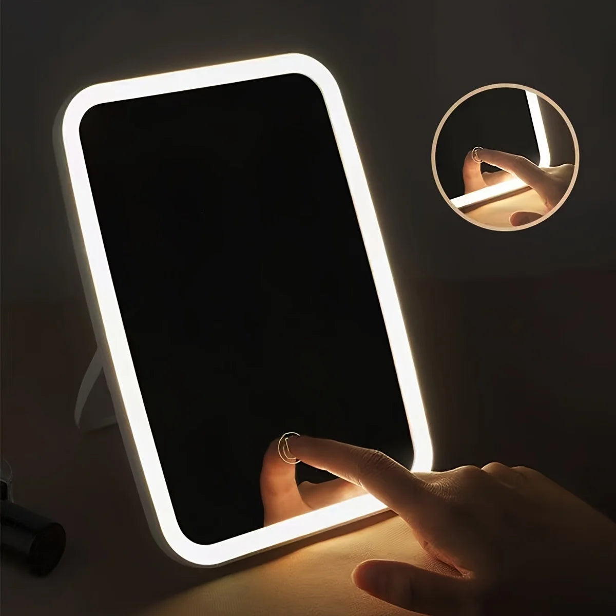 LED Makeup Mirror with Touch Sensor 3 Color Lighting  Adjustable Brightness Folding Tabletop Cosmetic Mirror with USB Charging