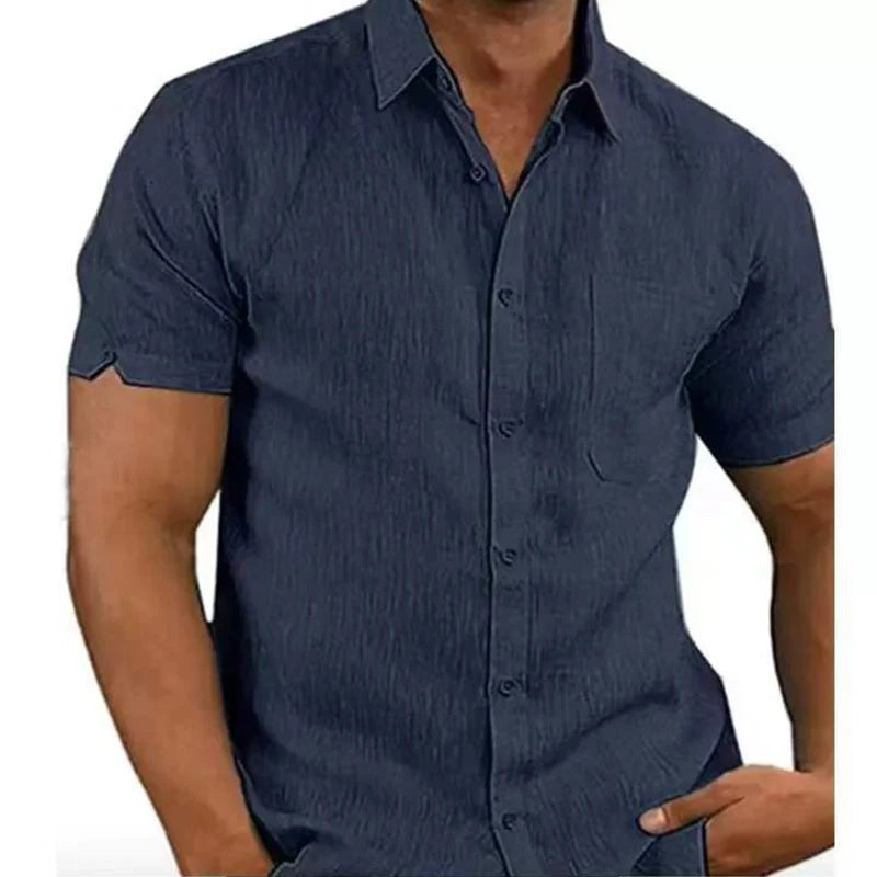 Summer Male Shirts Blouses Cotton Linen Shirt For Men Short Sleeve Formal Shirts Business Social Shirt Casual Top Man Clothes