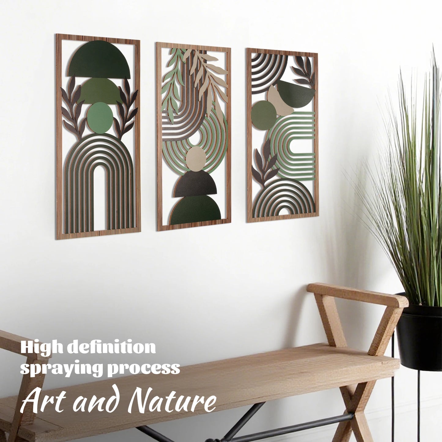 3 Pcs Wooden Wall Art Set Aesthetic 3D Wall Decor Stylish Decorative Partition Art for Living Room Bedroom Office  Wall Art Set