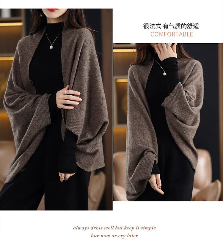 Wool Knitted Shawl Scarf Dual-purpose Autumn and Winter New Solid Color Loose Versatile Exterior Cloak Cardigan