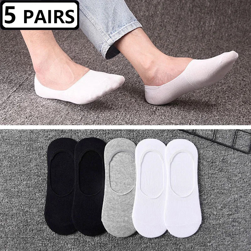 5 Pairs Plus Size 47,48 Mens Boat Socks Large Summer Non-slip Silicone Invisible No Show Sock Slippers Cotton Black Sporty Meias