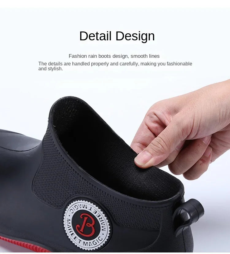 Fashion Rain Boots Men's Short Delivery Riders Galoshes Plus Cotton Waterproof Winter Shoes