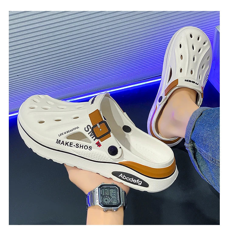 Summer Men Clogs Non-slip Thick-soled Casual Shoes Outerwear Beach Soft-soled Baotou Slippers Men's Slippers Sandals