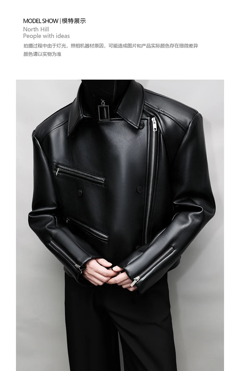 Mauroicardi Spring Autumn Oversized Cool Pu Leather Jacket Men Long Sleeve Stand Collar High Quality Luxury Designer Clothes