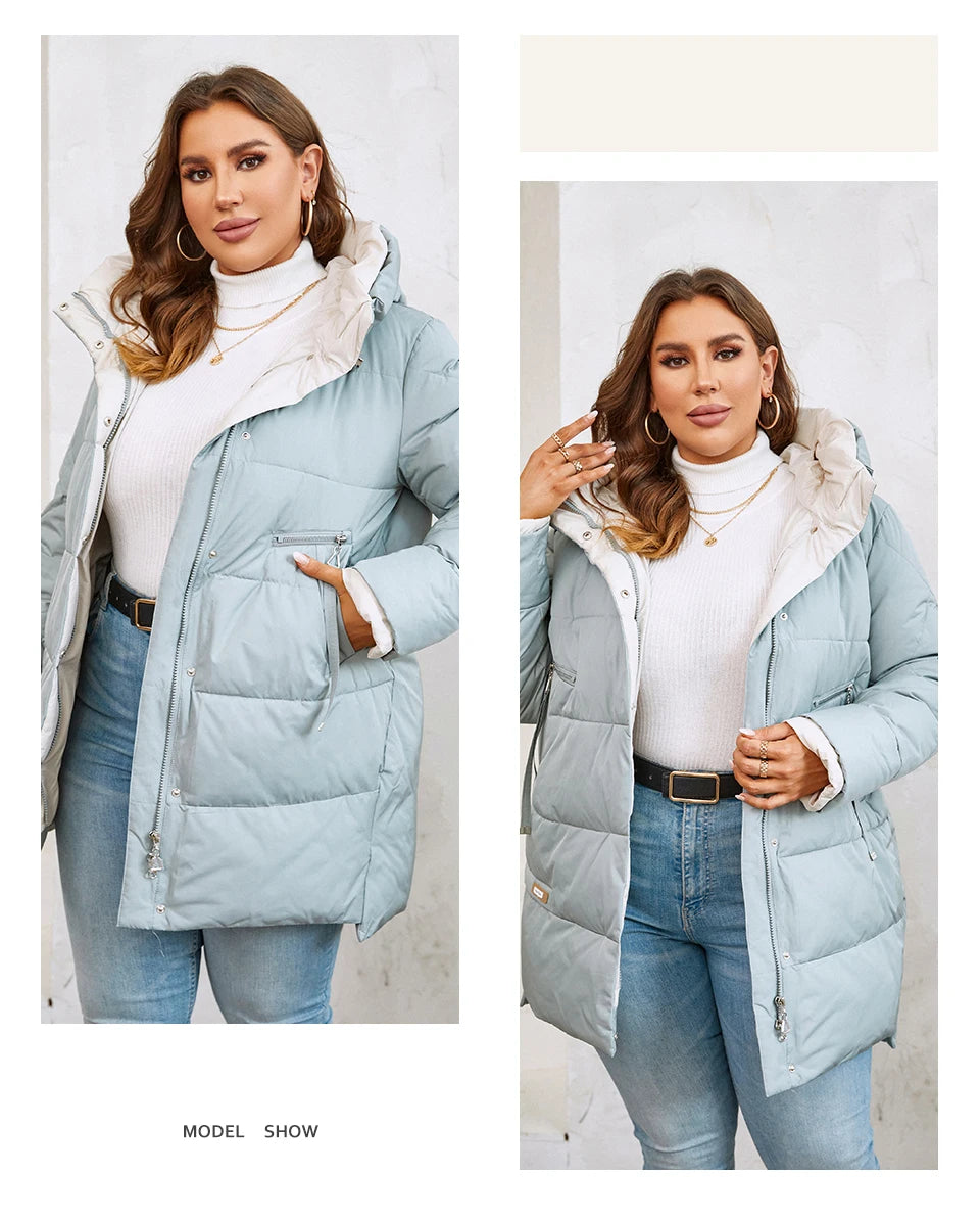 HaiLuoZi 2023 New Plus Size Women Winter Jacket XL-6XL Thick Female Outwear Slant Pockets High-quality Quilted Women's Coat 1115