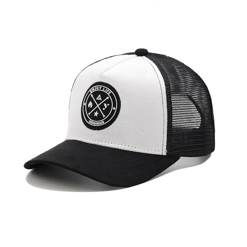 New round label letter grid baseball cap Spring and autumn outdoor men's and women's casual sunshade cap