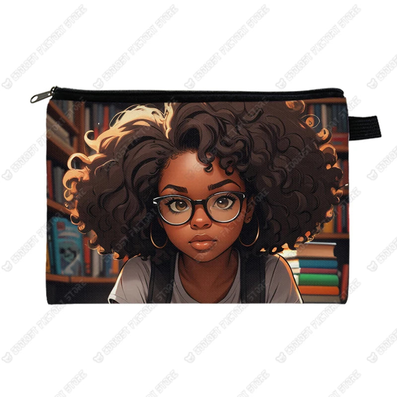 Genius Black Girl Cosmetic Case Musicians Astronauts Nurses Makeup Bags Lipstick Phone Napkin Storage Pouch Women Toiletries Bag