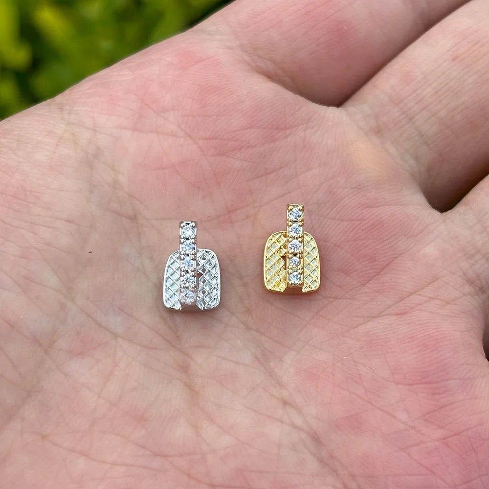 YOUNGX Hip Hop Single Vertical Bar Zircon Teeth Grillz Y2K Vintage CZ Stone Tooth Caps For Women Men Jewelry Dental Grills