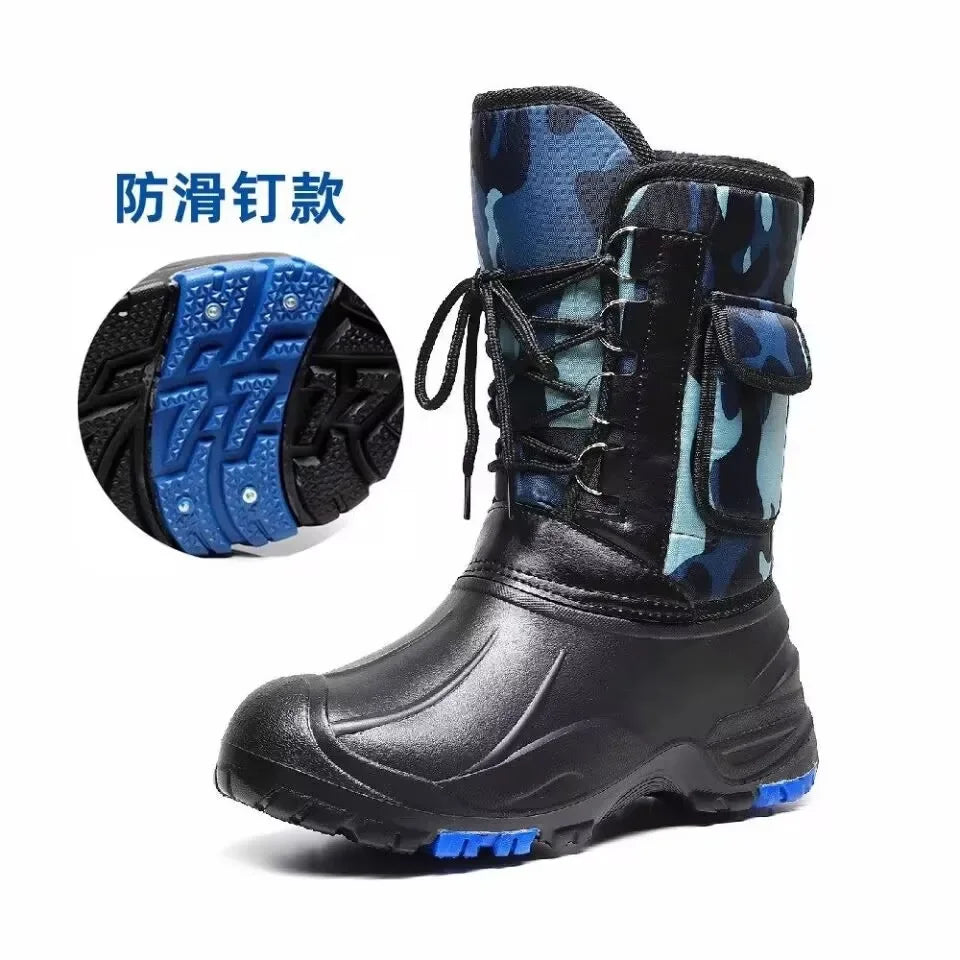 2024 autumn and winter warm men's fashionable snow boots for fishing and skiing, waterproof, simple and casual mid top shoes for