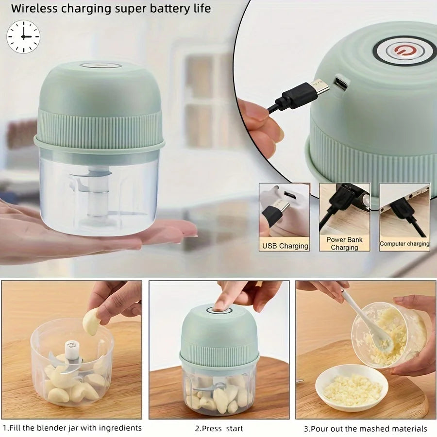 250ml Electric Mini Garlic Chopper USB Meat Grinder Garlic Crusher Sturdy Ginger and Vegetable Crusher with Safety Switch,