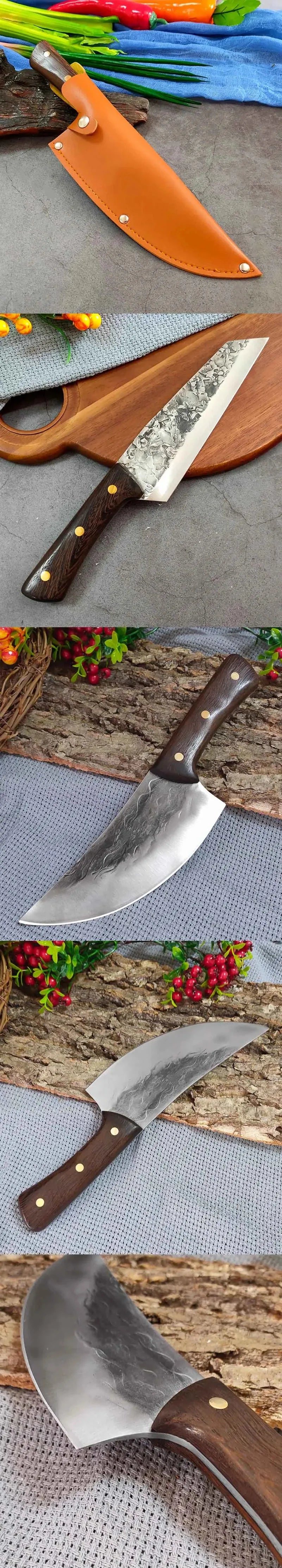 Wood Handle Kitchen Boning Knives Meat Cleaver Vegetable Bone Chop Butcher Knife Stainless Steel Professional Hand Forged Knives