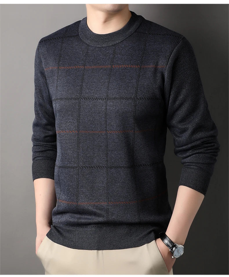 Round Necked Sweater for Men with Plush Insulation and Inner Layer for Men with Bottom Layer Men's Autumn and Winter Black Knit