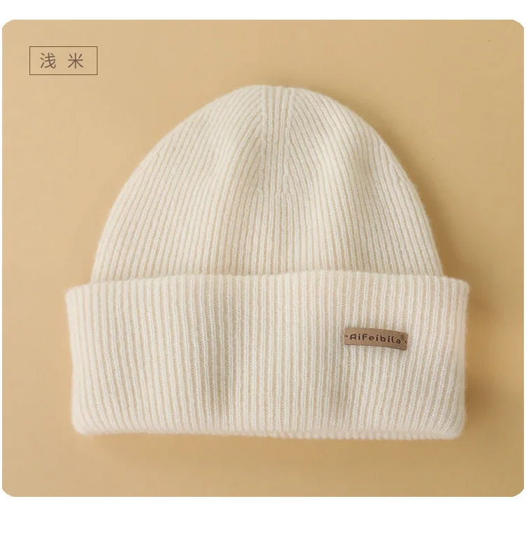 100% Merino Wool Double-Sided Beanie for Men Women Thick Soft Warm Winter Skull Caps Solid Color Knitted Beanies Hat
