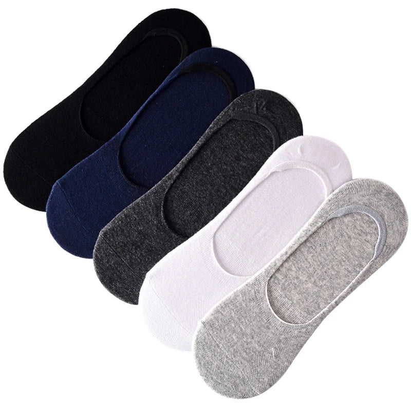 5 Pairs Plus Size 47,48 Mens Boat Socks Large Summer Non-slip Silicone Invisible No Show Sock Slippers Cotton Black Sporty Meias