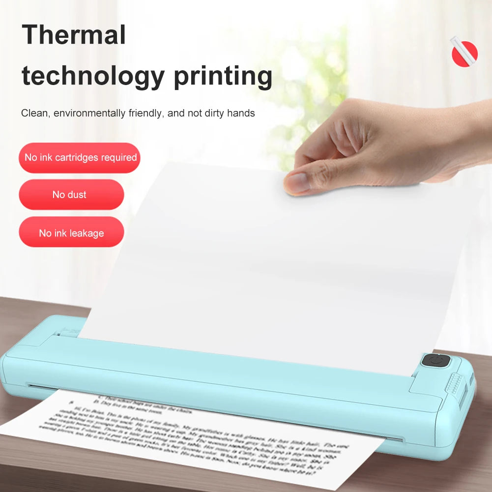 Portable Mini Thermal Printer Wireless Bluetooth A4 Paper Printer Built-in 1000mAh Battery Mini Pocket Printer for Journal Photo