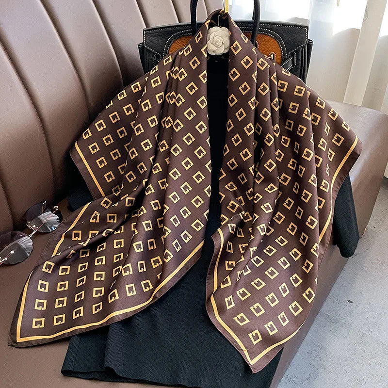 Luxury Letter Print Twill Silk Hair Hijab Scarf Women 90cm Sunscreen Shawl Wraps Headband Foulard Bandana Echarpe New