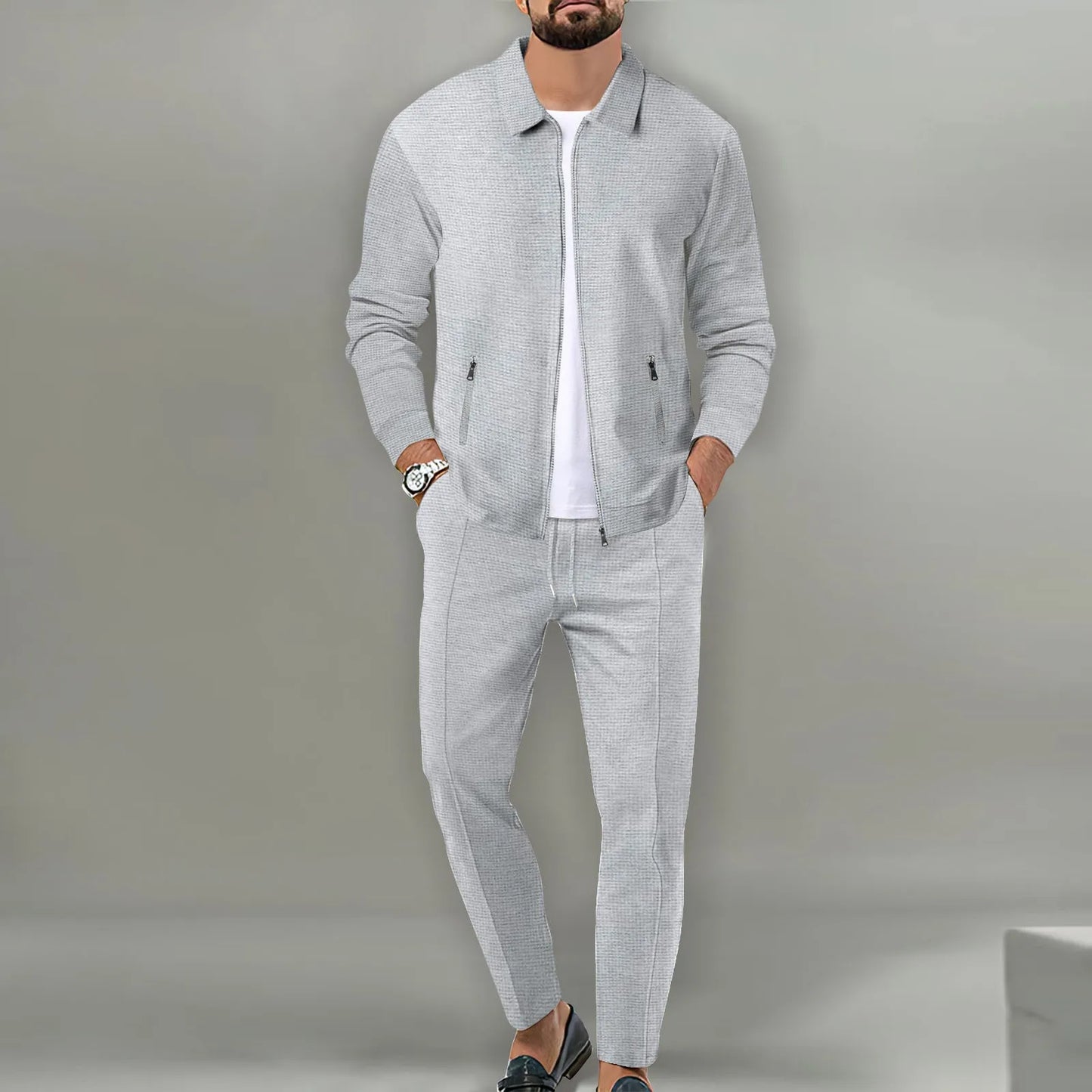 The new 2025 spring and autumn sports men's youth popular solid color jacket jacket trousers two leisure sports suit