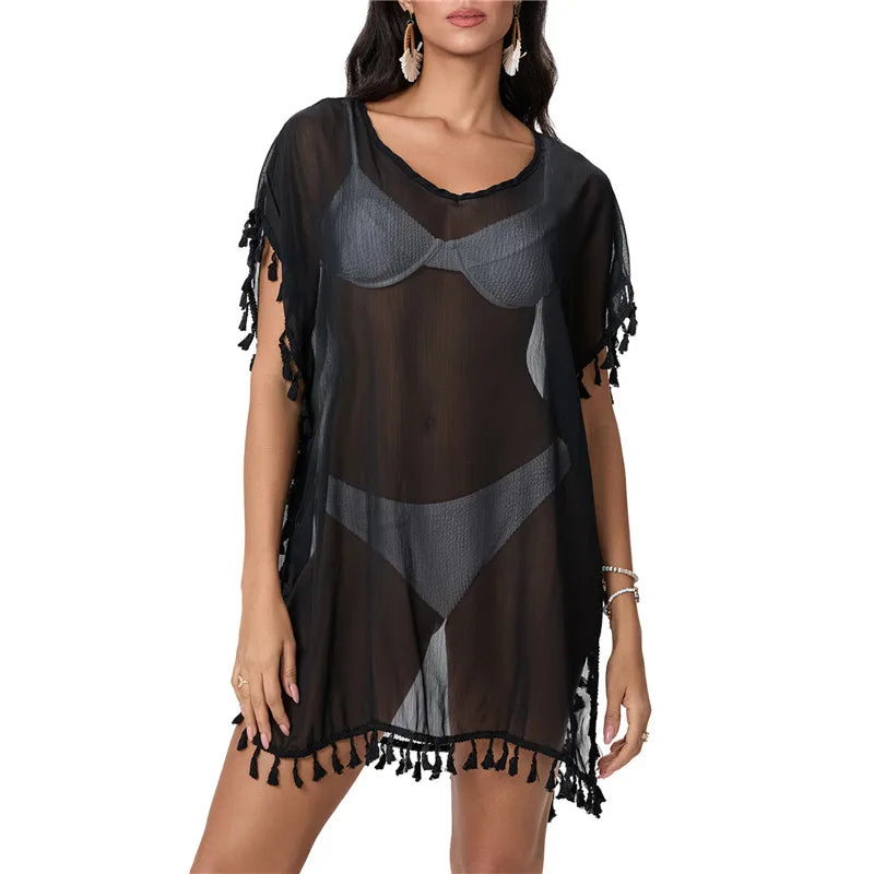 Summer Beach Cover Up For Women Lace Hollow Crochet Swimsuit Beach Dress