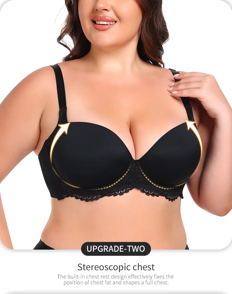 Plus Size Lingerie for Large Busts  Minimizing Anti-Sag Gathering Breathable Underwired Big Cup Size B C D E F 38 40 42 44 46 48