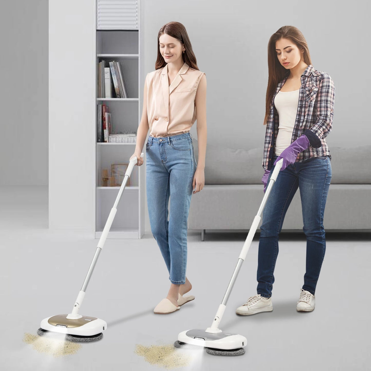 Cordless Electric Spin Mop and Bucket Set Mops Floor Cleaning Tools 150RPM Spin Mop with 400ML Water Tank for Door Windows Floor