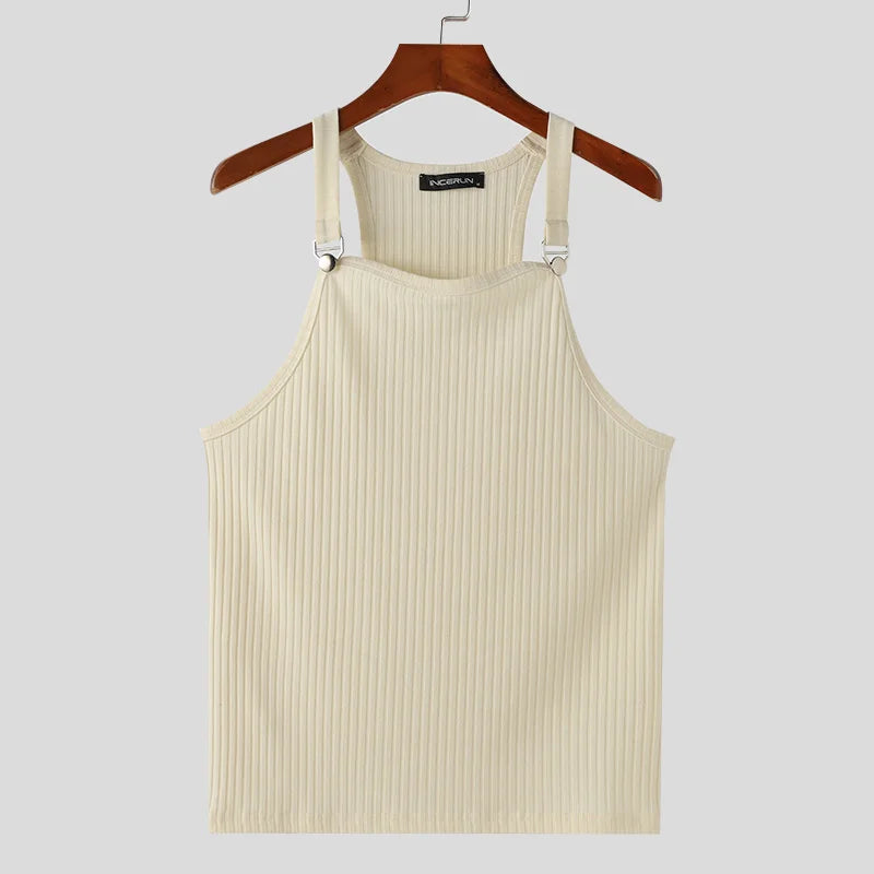 INCERUN Tops 2024 Korean Style New Men's Knitted Pit Strap Vests Summer Casual Streetwear Personality Sleeveless Tank Tops S-5XL