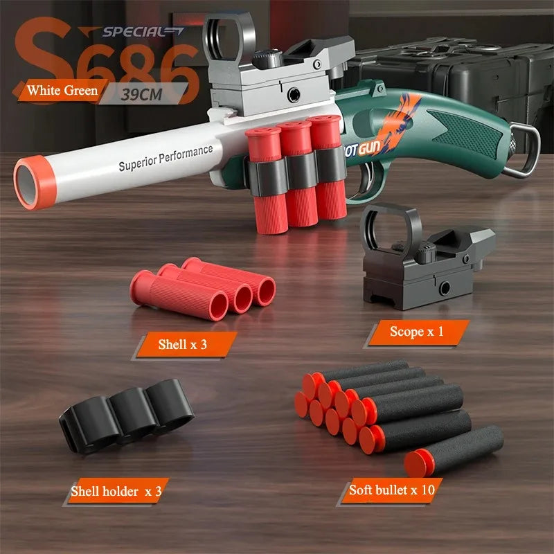 S686 Spray Shell Soft Bullet Gun Can Be Fired Toy Gun Manually Loaded Outdoor Sport CS Game Weapon for Children Boys Gift