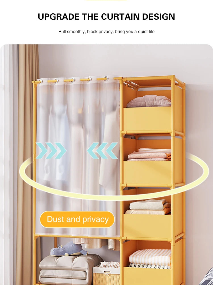 Wardrobe Folding Portable Clothing Storage Cabinet Non-Woven Dustproof Simple Steel Assembly Closet Multipurpose Furniture