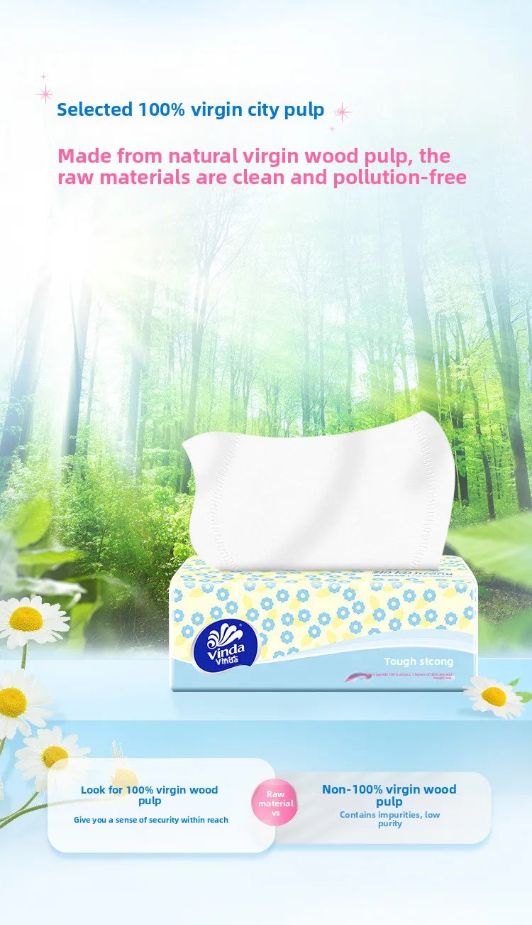 Vinda Fine And Tough Drawing Paper; 3 Layers Of 100 Draw 8 Packs Of Napkins; Toilet Paper Pull-out Tissue Affordable Packaging