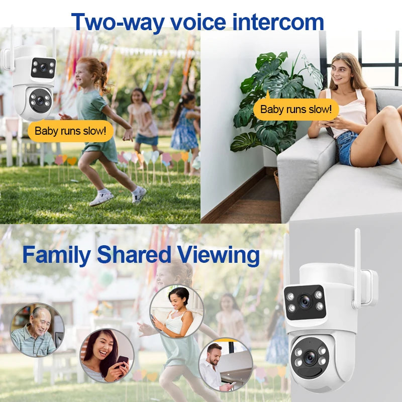 Hongnaer 8MP Dual Lens 4K Wireless WiFi/4G Sim Card Solar Powered Panel IP PTZ Outdoor WiFi Security CCTV Solar Camera