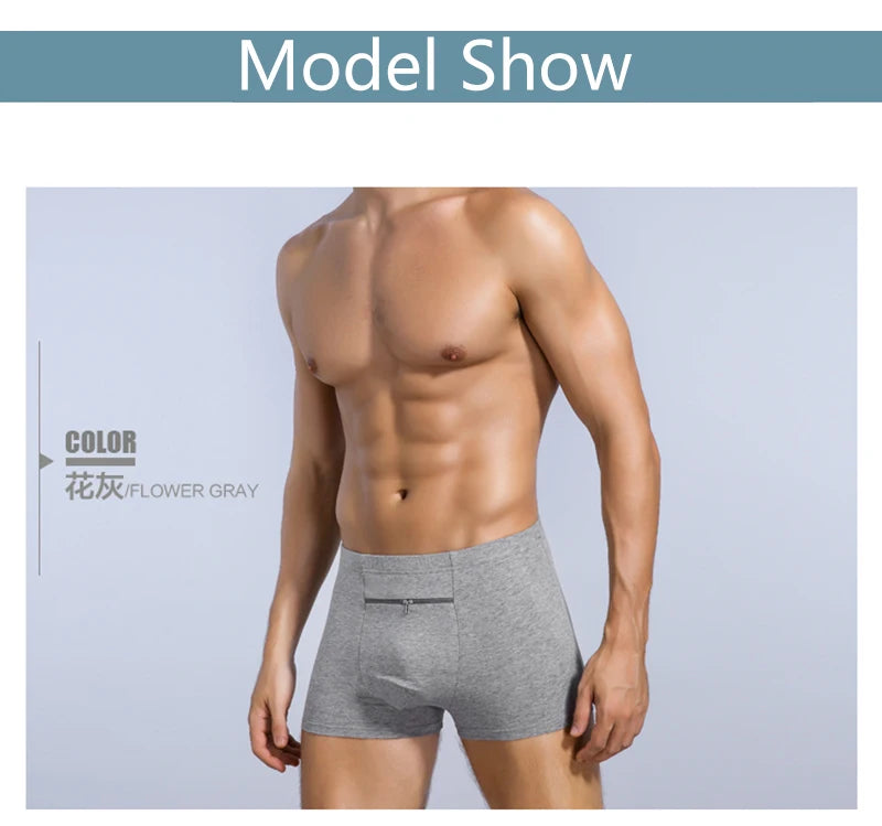 Plus Size 7XL Men's Theft-Proof Underwear Front Double Zipper Pocket Men Panties Modal Comfortable Breathable Sexy Boxer Shorts
