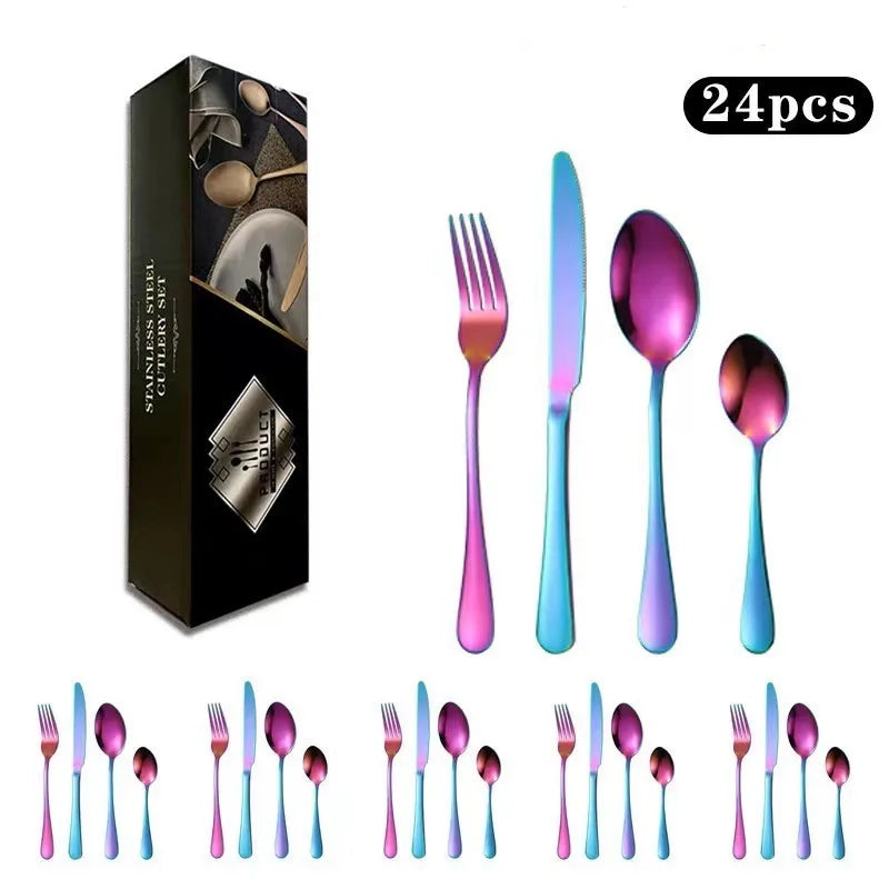 24 Piece Stainless Steel Tableware Nordic Household Knife Fork Coffee Spoon Gift Box Set
