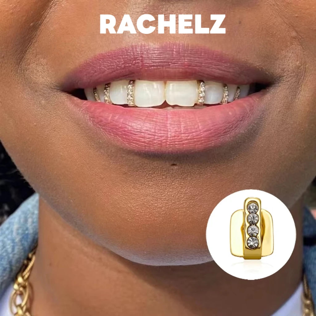 RACHELZ Fashion CZ Stone Vertical Bar Teeth Grillz Braces Hip Hop 4 Zircon Tooth Caps Dental Grills For Women Men Jewelry