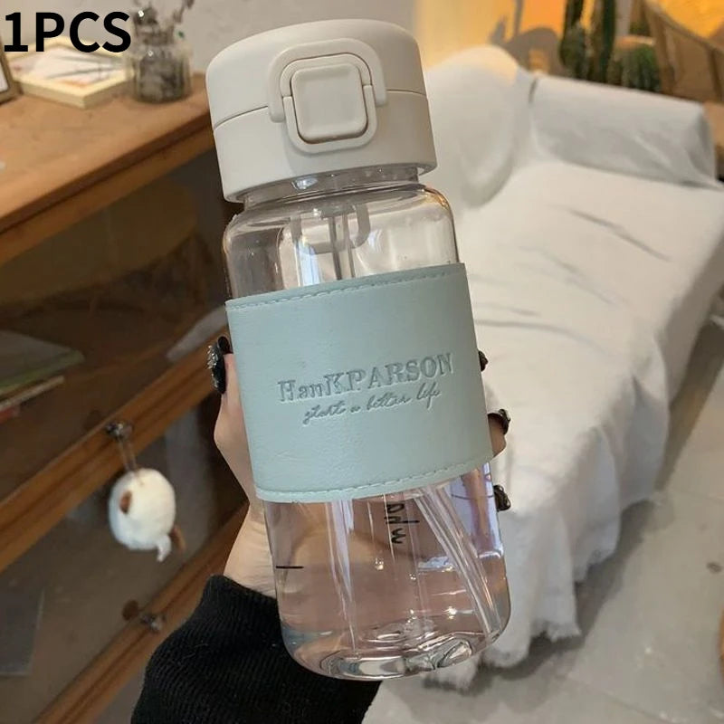 500ML Portable Water Bottle with Straw, Cute Leak-Proof Plastic Milk Cup Coffee Mug Tea Juice Cup Festive Christmas Casual Style