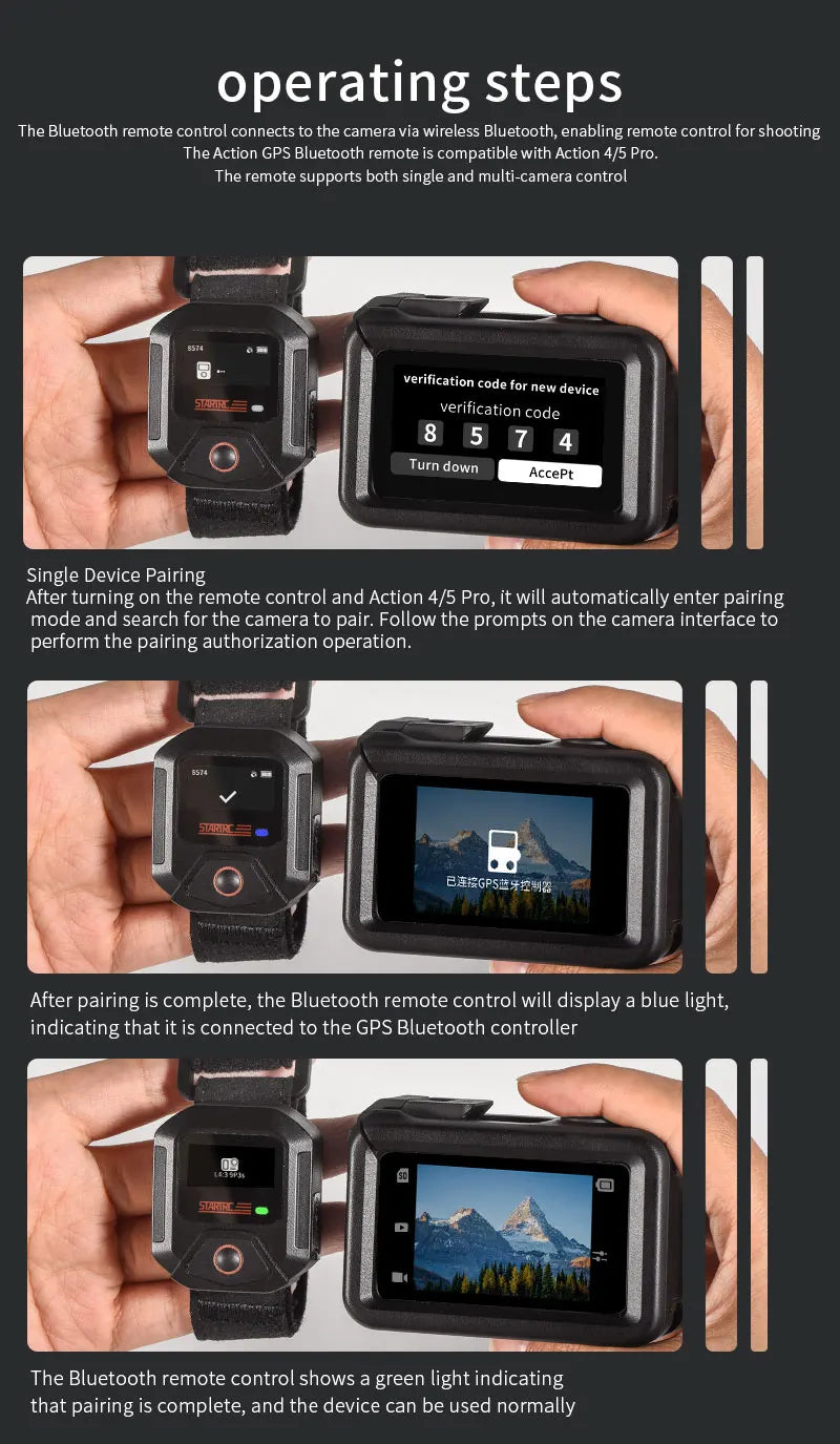 GPS Bluetooth Remote Controller For DJI Osmo Action 6 5 Pro 4 Sport Camera Accessories 25M Wireless Remote Control Wrist Watch