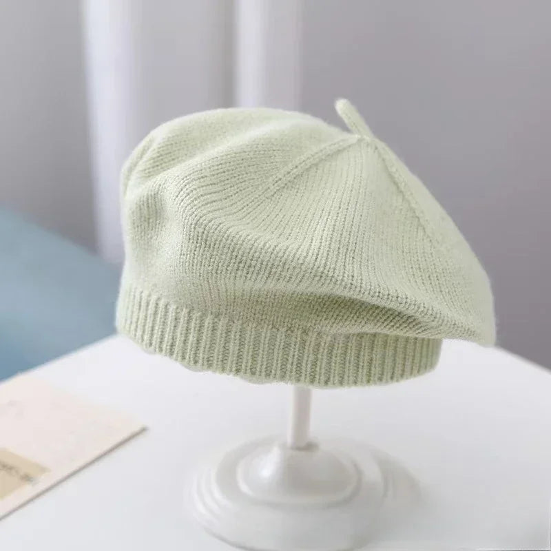 Candy Color Baby Beret Hat for Girls Autumn Winter Knitted Hat Sweet Infant Beanie Cap Fashion Kids Accessories 1-4 Years Old