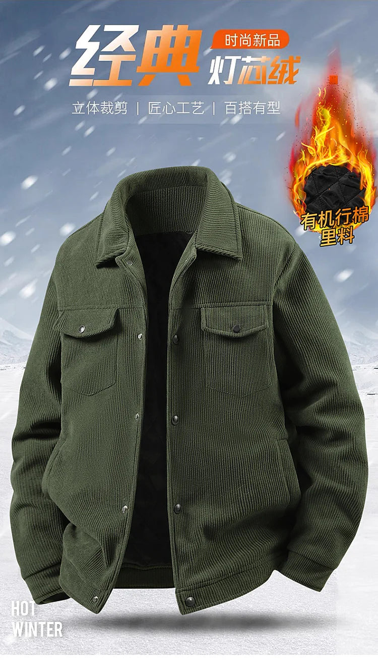 Plus Size 8XL Men Autumn Jacket Cotton Padded Corduroy Coat Male Big Large Loose Fit Business Korean Elegant Work Casual Outwear