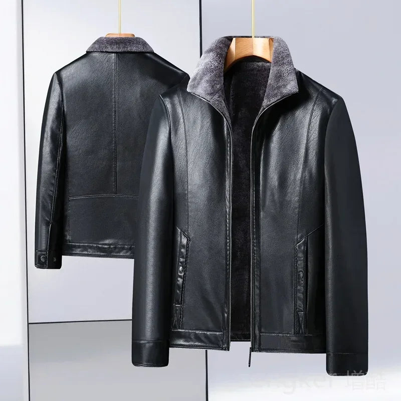 Large size men's PU leather jacket male tide winter extra large men loose man leather jacket fleece 7XL 6XL waterproof jacket
