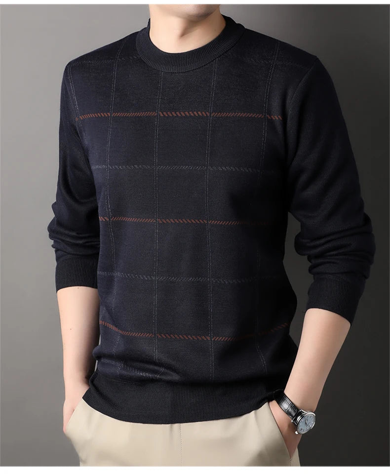 Round Necked Sweater for Men with Plush Insulation and Inner Layer for Men with Bottom Layer Men's Autumn and Winter Black Knit