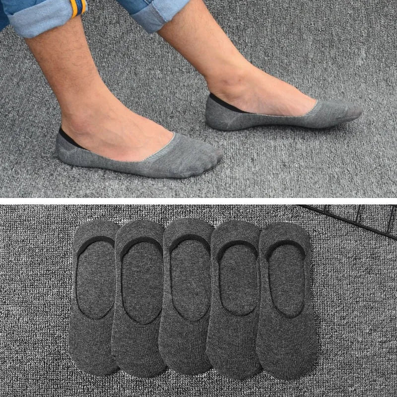 5 Pairs Plus Size 47,48 Mens Boat Socks Large Summer Non-slip Silicone Invisible No Show Sock Slippers Cotton Black Sporty Meias