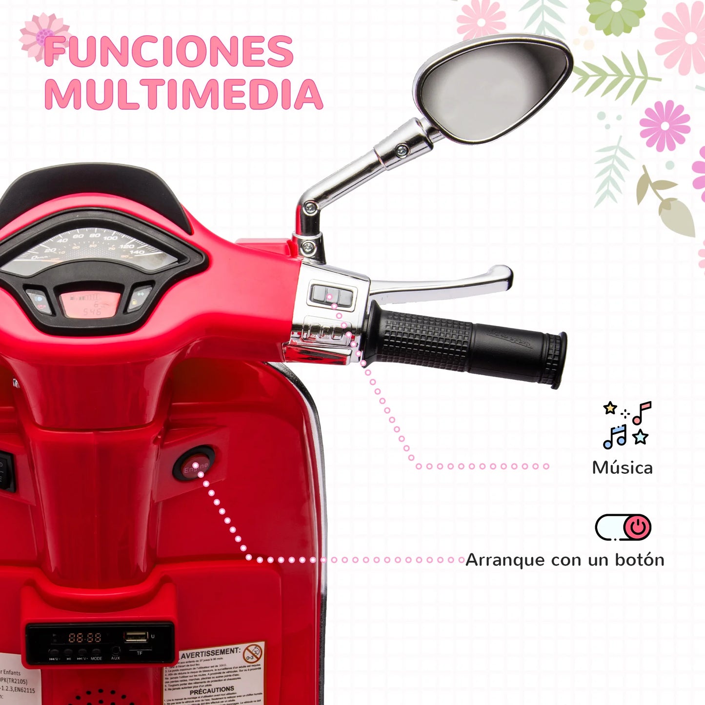 Aiyaplay Electric Motorcycle for Children +3 Years with Red Vespa License