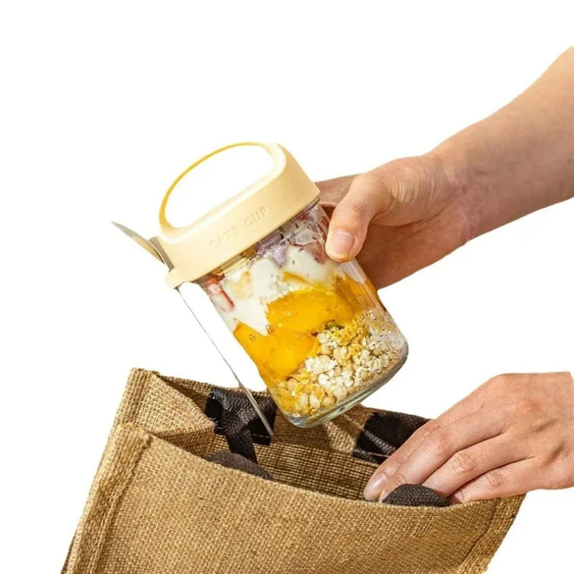 Overnight Oatmeal Cup Portable Breakfast Yogurt Storage with Covered Spoon Takeaway Sealed Salad Milk Milkshake Oatmeal Bottle