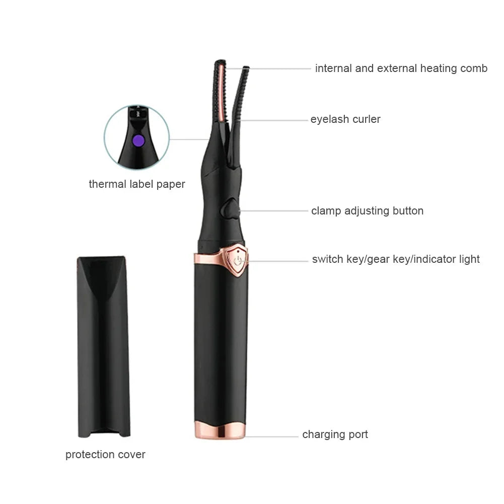 Portable Heated Eyelashes Curling Tool, Natural Fake Eye Lash, Beauty Supplies, USB, 3 Temperature Mode