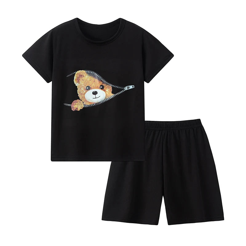 8/2 Pcs Children's Summer Cute Printing Suit Boy Casual Fashion Pocket Bear Short Sleeve Girl Sweet And Cute Joker Comfort Short