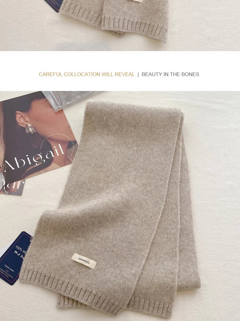 High Quality 100% Wool Scarf Men Women Winter Autumn Solid Color Couple Muffler Simple Warm Versatile Knitted Scarf Male Female