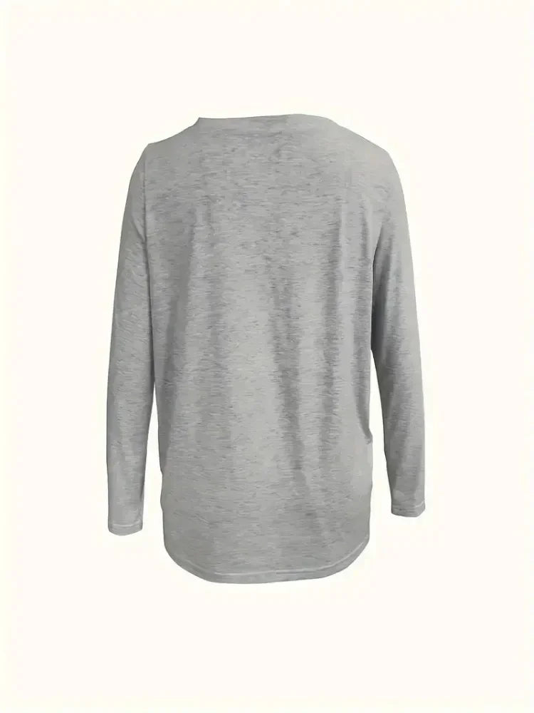 Plus Size  Women's Solid Color  Fashion V-neck Long Sleeved T-shirt Ladies Casual Simple T-shirt