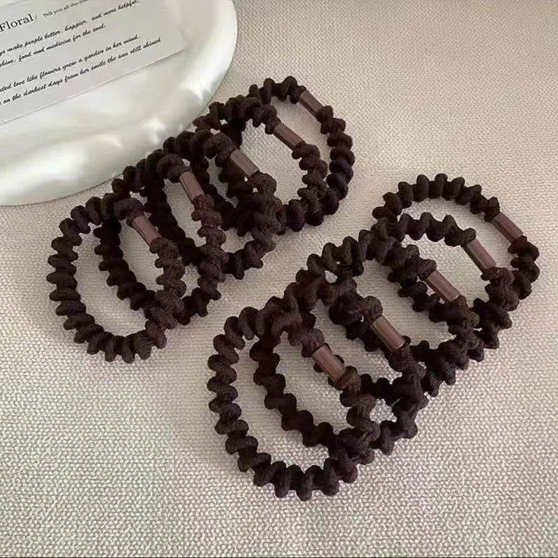 5Pcs/Lot Minimalist Black Brown Hair Rope Soft High Elastic Hair Bands Casual Women Girls Ponytail Scrunchies Hair Accessories