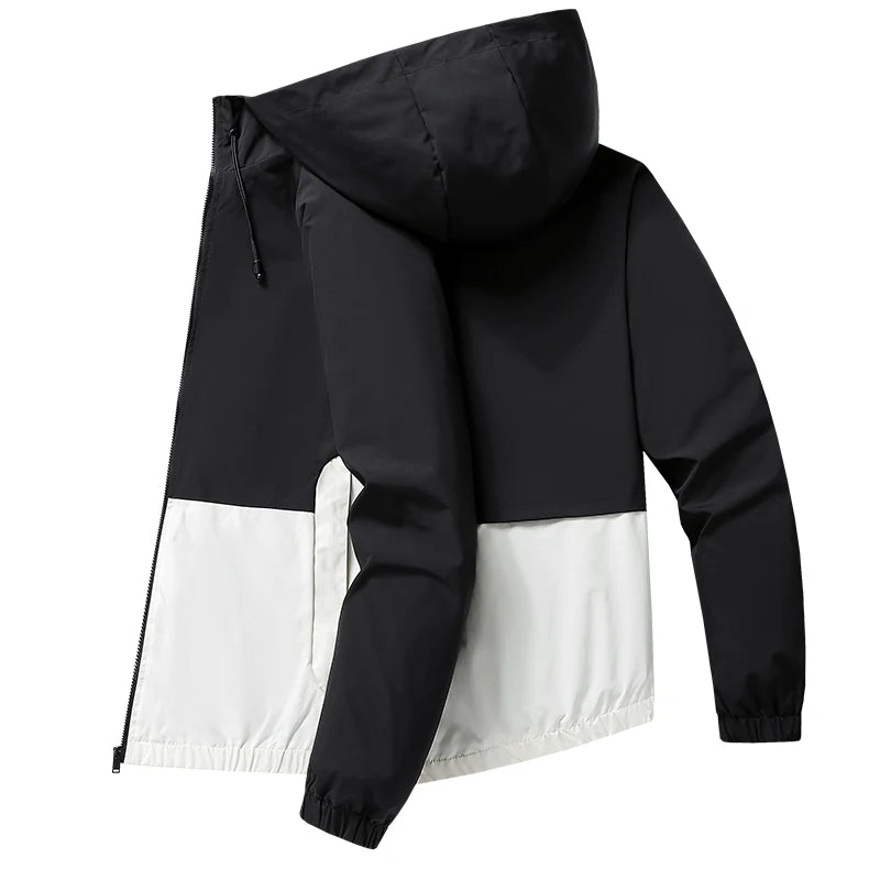 Casual Sports Jacket Men's 2025 Spring New Minimalist Splicing style Retro Windbreaker Male Trendy Loose Oversized Hooded Coat