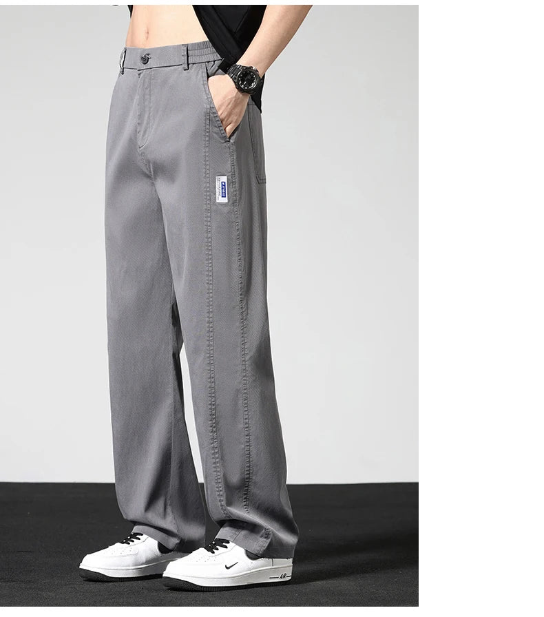 Summer Thin Casual Pants Men's Straight Wide Pants Brand Clothing Lyocell Stretch Loose Trousers Korean Trendy Man Clothing