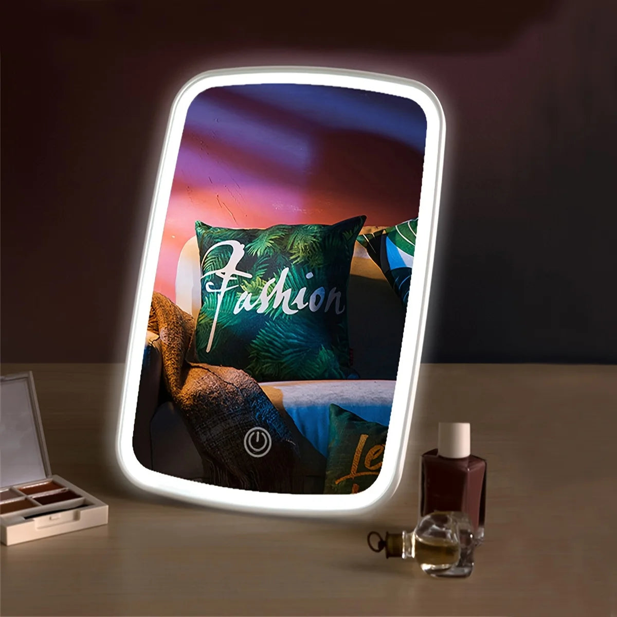 LED Makeup Mirror with Touch Sensor 3 Color Lighting  Adjustable Brightness Folding Tabletop Cosmetic Mirror with USB Charging